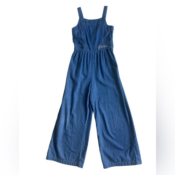 Guess Blue Denim Wide Leg Jumpsuit Romper Flare Sleeveless Girls  7 - Picture 1 of 6